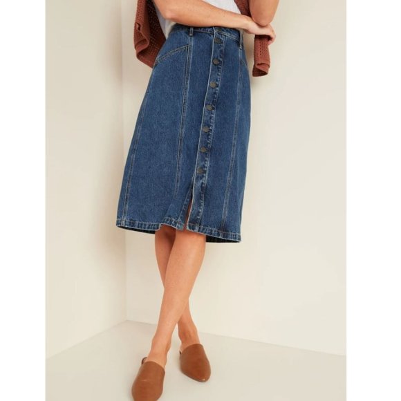 Old Navy Dresses & Skirts - Old Navy High-Waisted Button-Front Midi Jean Skirt Size 10 NWT